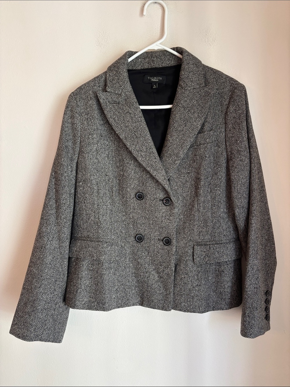 Talbots Gray Herringbone Double-Breasted wool blend Blazer Women’s 16 career EUC